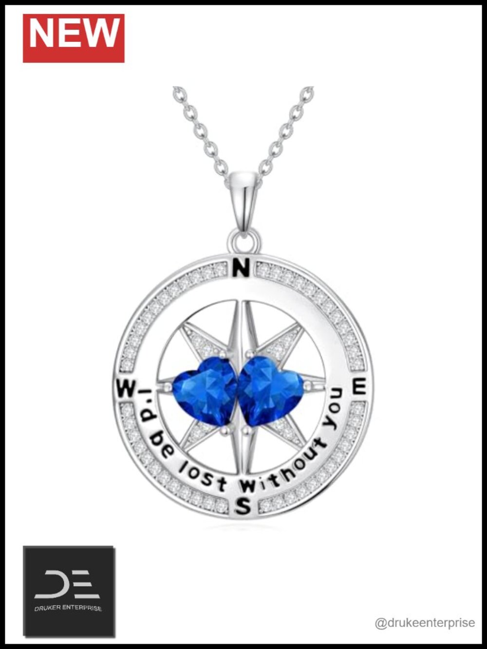 Compass Pendant Necklace with Two Birthstones, Heartfelt Message Jewelry Gift